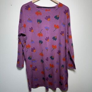 Gudrun Sjoden Womens Cotton Tunic Top XXL Purple Floral Long Sleeve Art‎ to Wear